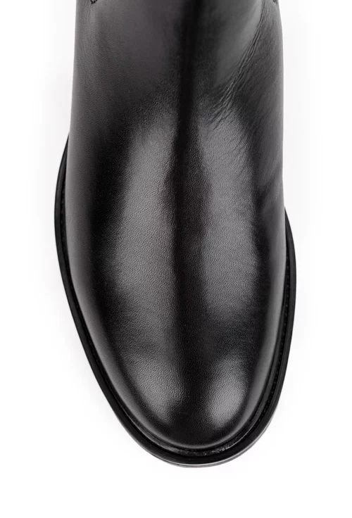 Botine dama negre din piele naturala cu elastic in laterale picture - 6