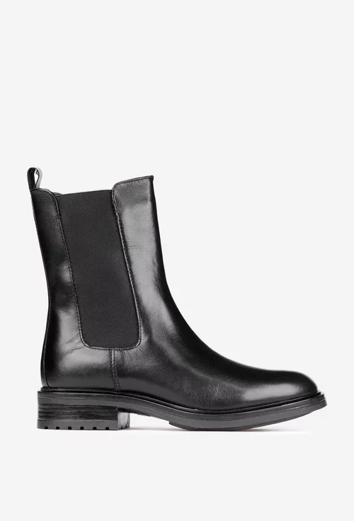 Botine dama negre din piele naturala cu elastic in laterale picture - 2