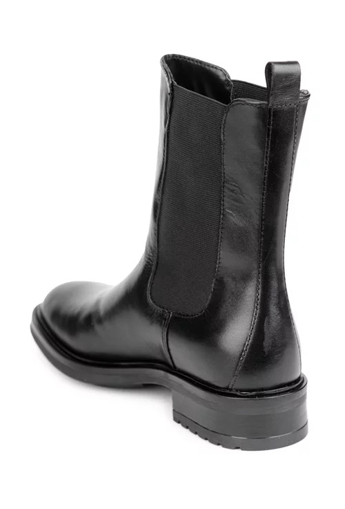 Botine dama negre din piele naturala cu elastic in laterale picture - 3