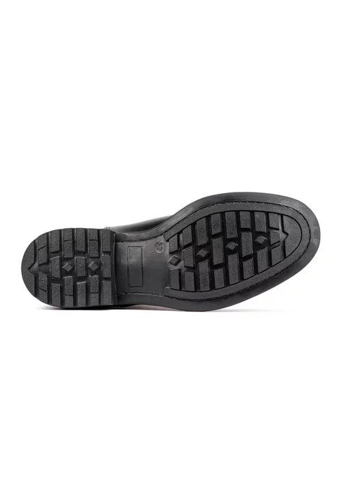 Botine dama negre din piele naturala cu elastic in laterale picture - 4