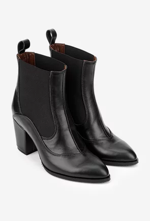 Botine dama negre din piele naturala cu elastic in laterale 35
