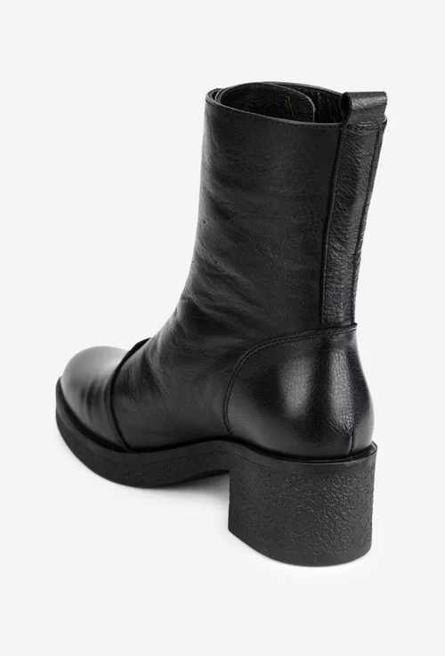 Botine dama negre din piele naturala cu fermoar in fata