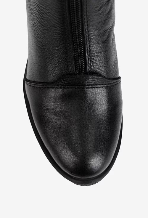 Botine dama negre din piele naturala cu fermoar in fata