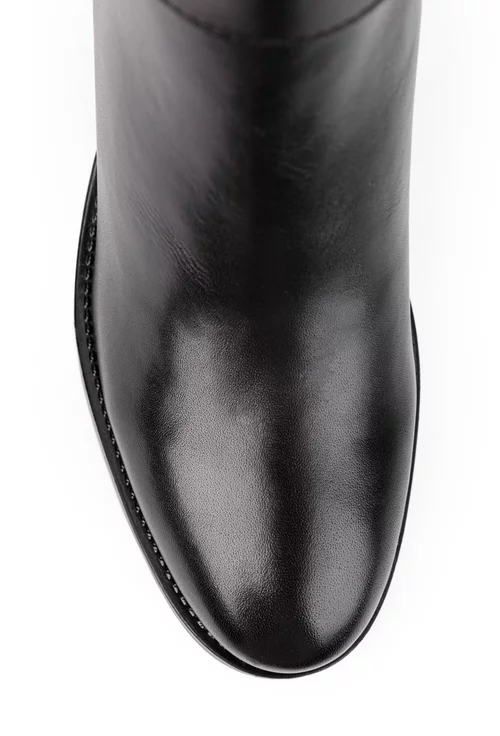 Botine dama negre din piele naturala cu fermoar si elastic