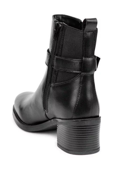Botine dama negre din piele naturala cu fermoar si elastic