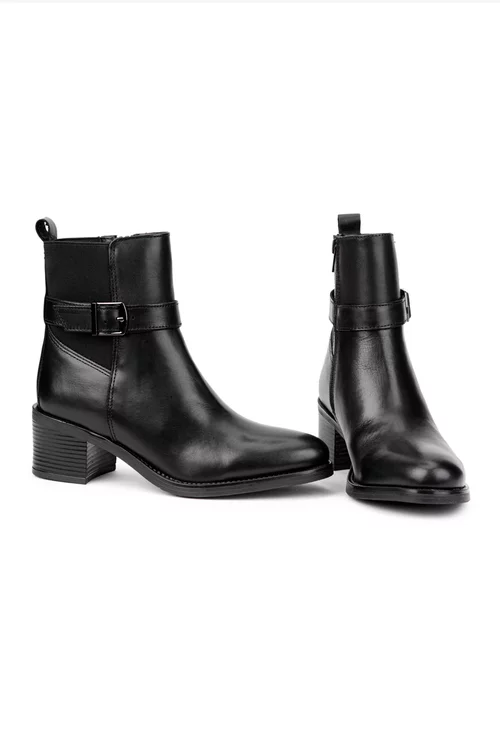 Botine dama negre din piele naturala cu fermoar si elastic