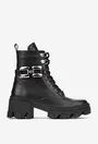 Botine dama negre din piele naturala cu ornament