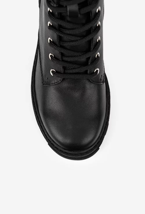 Botine dama negre din piele naturala cu ornament