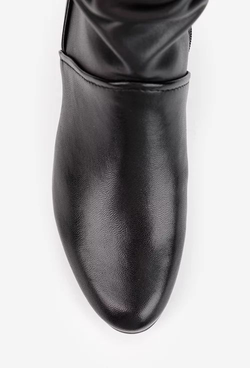 Botine dama negre din piele naturala cu toc