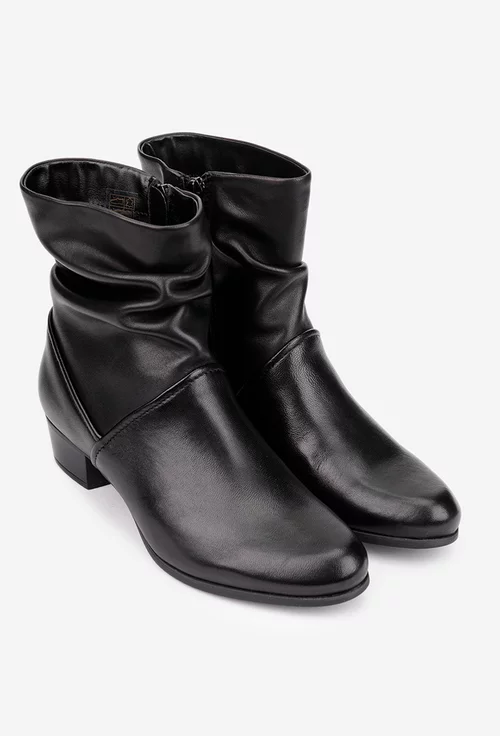 Botine dama negre din piele naturala cu toc