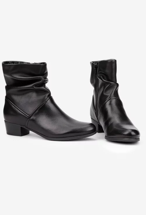 Botine dama negre din piele naturala cu toc