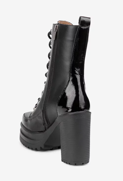 Botine dama negre din piele naturala cu toc inalt