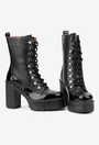 Botine dama negre din piele naturala cu toc inalt