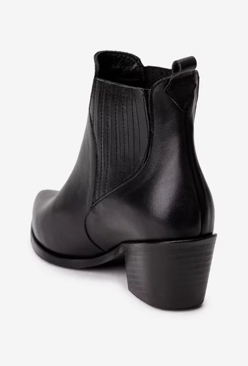Botine dama negre din piele naturala cu varful ascutit