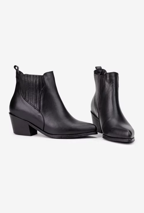 Botine dama negre din piele naturala cu varful ascutit