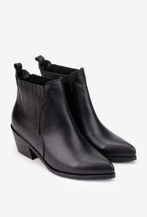 Botine dama negre din piele naturala cu varful ascutit