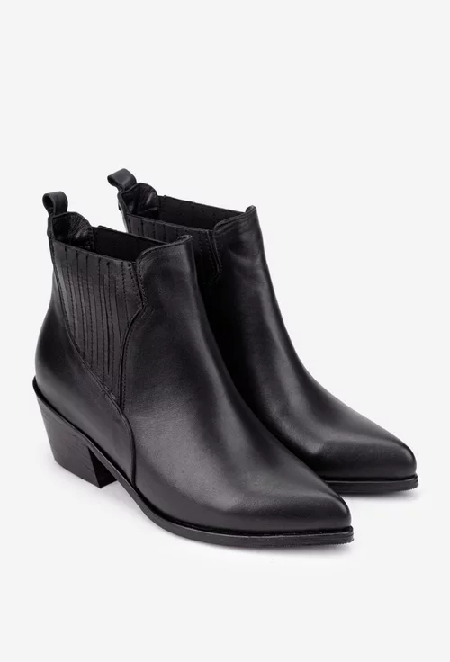Botine dama negre din piele naturala cu varful ascutit