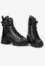 Botine dama negre din piele texturata