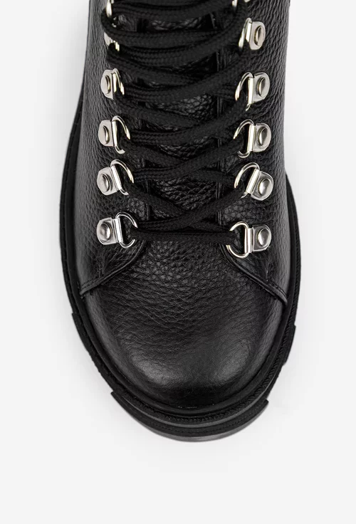 Botine dama negre din piele texturata