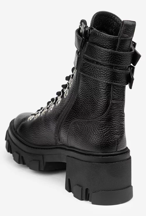 Botine dama negre din piele texturata