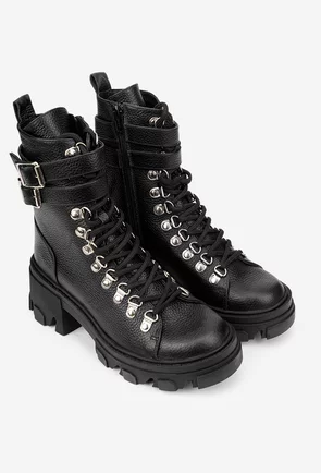 Botine dama negre din piele texturata