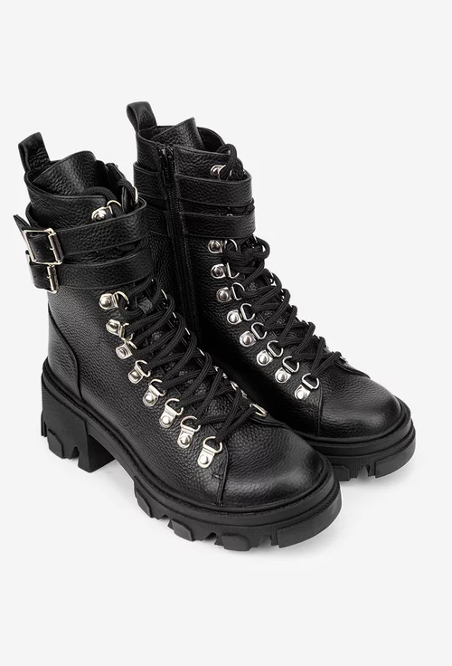 Botine dama negre din piele texturata