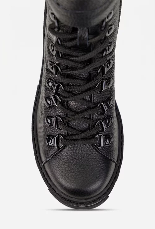 Botine dama negre din piele texturata