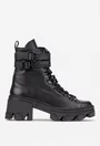 Botine dama negre din piele texturata