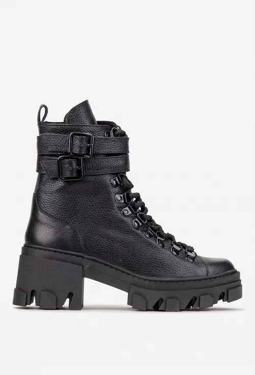 Botine dama negre din piele texturata