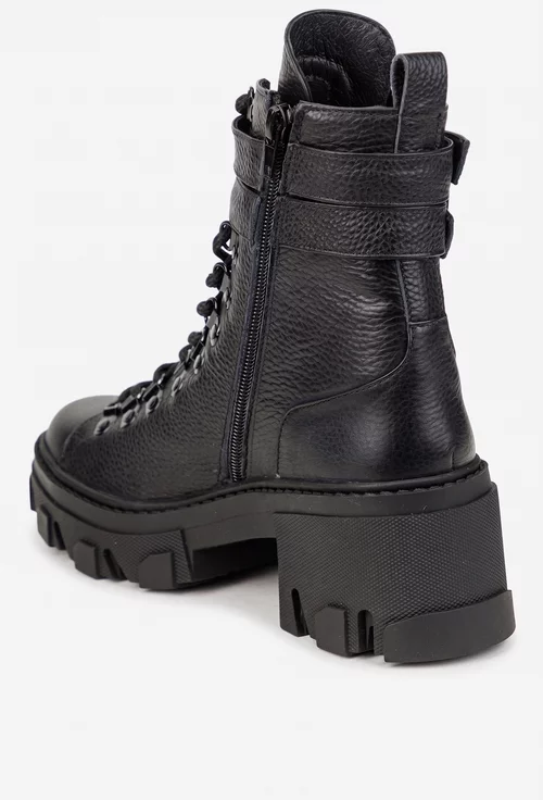 Botine dama negre din piele texturata