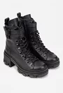 Botine dama negre din piele texturata
