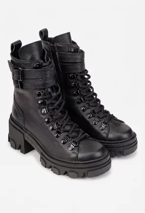 Botine dama negre din piele texturata