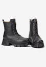Botine dama negre din piele texturata