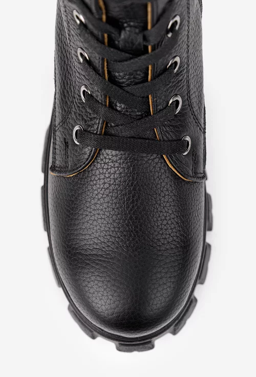 Botine dama negre din piele texturata