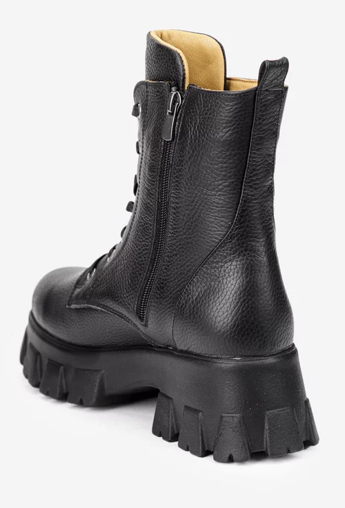 Botine dama negre din piele texturata