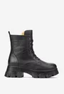 Botine dama negre din piele texturata