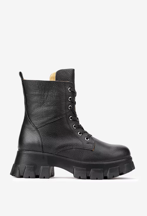 Botine dama negre din piele texturata