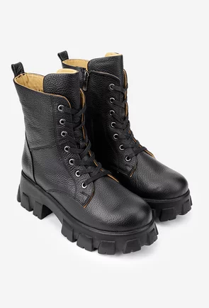 Botine dama negre din piele texturata