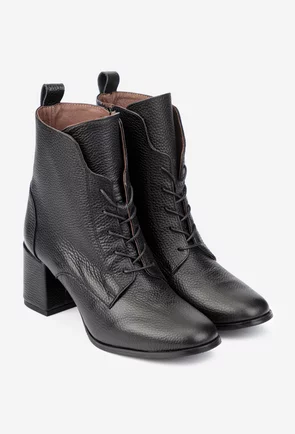 Botine dama negre din piele texturata