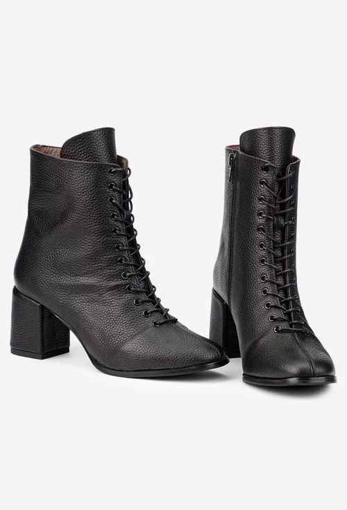 Botine dama negre din piele texturata picture - 6