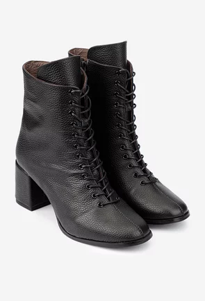 Botine dama negre din piele texturata