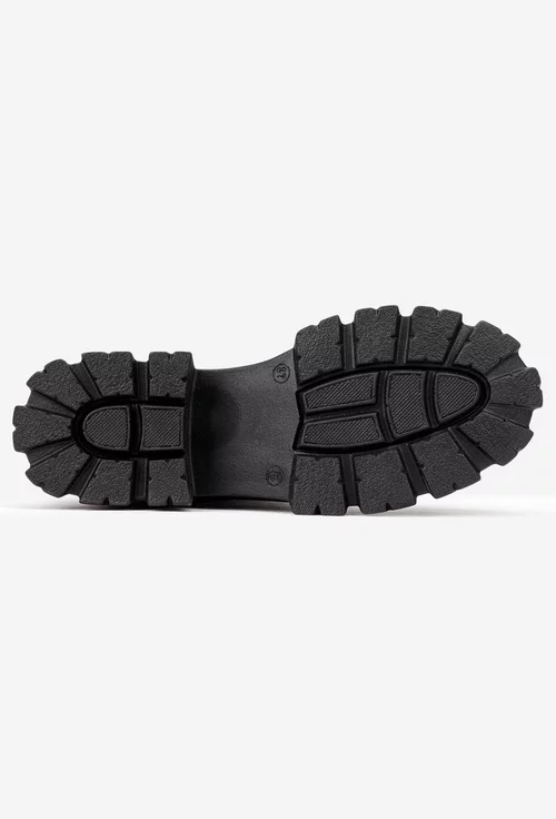 Botine dama negre din piele texturata cu elastic