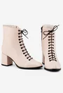 Botine dama nude din piele naturala texturata cu siret