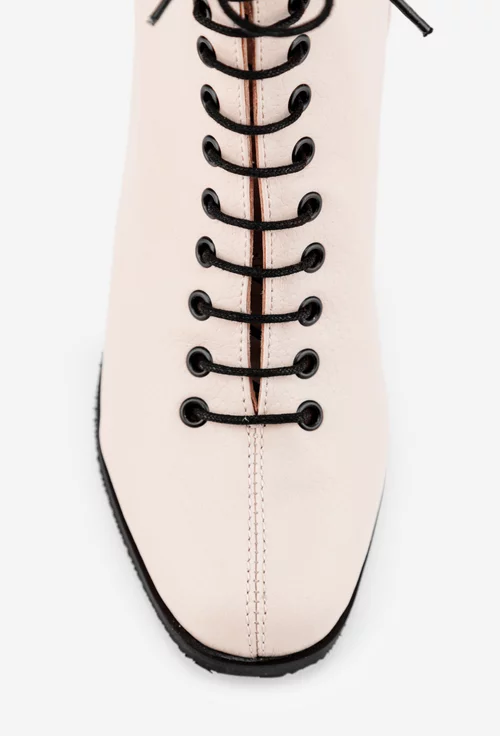 Botine dama nude din piele naturala texturata cu siret