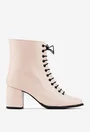 Botine dama nude din piele naturala texturata cu siret