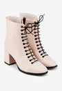 Botine dama nude din piele naturala texturata cu siret