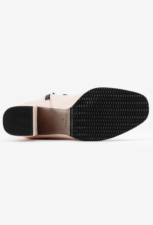 Botine dama nude din piele naturala texturata cu siret