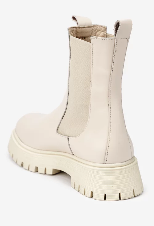 Botine dama NUR bej din piele naturala cu elastic in laterale picture - 3