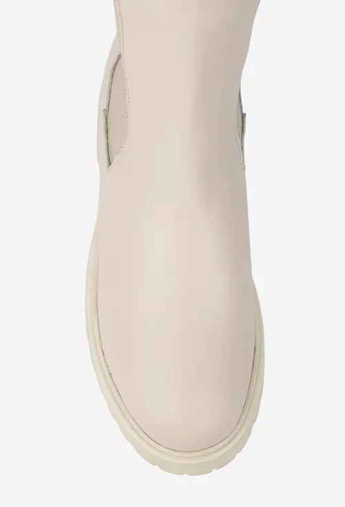 Botine dama NUR bej din piele naturala cu elastic in laterale picture - 6
