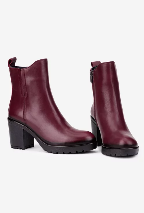 Botine dama NUR bordo din piele naturala